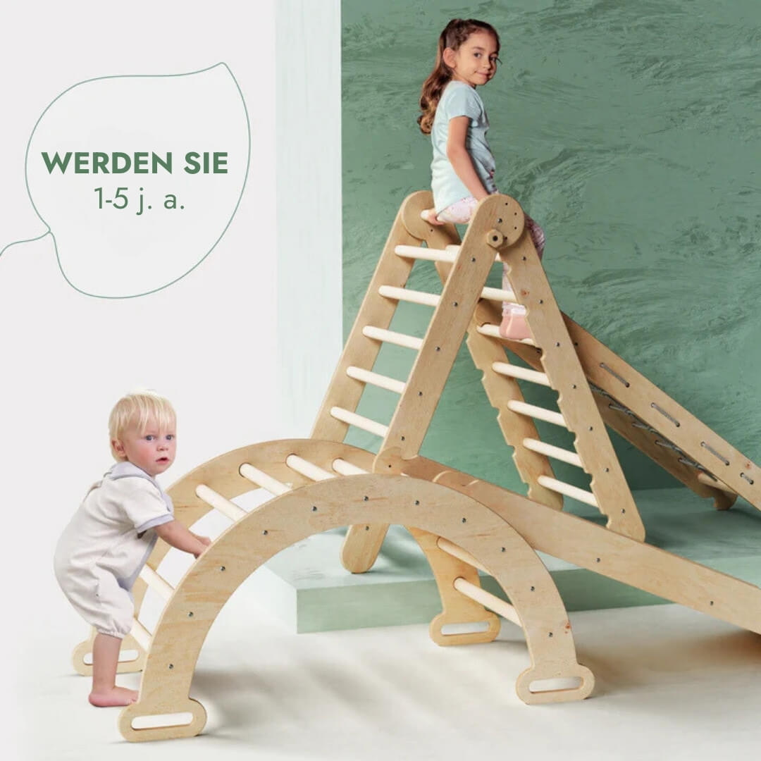 Montessori Klettergerüst 4-in-1 – Dreieck, Rutsche & Bogen (1–7 Jahre)
