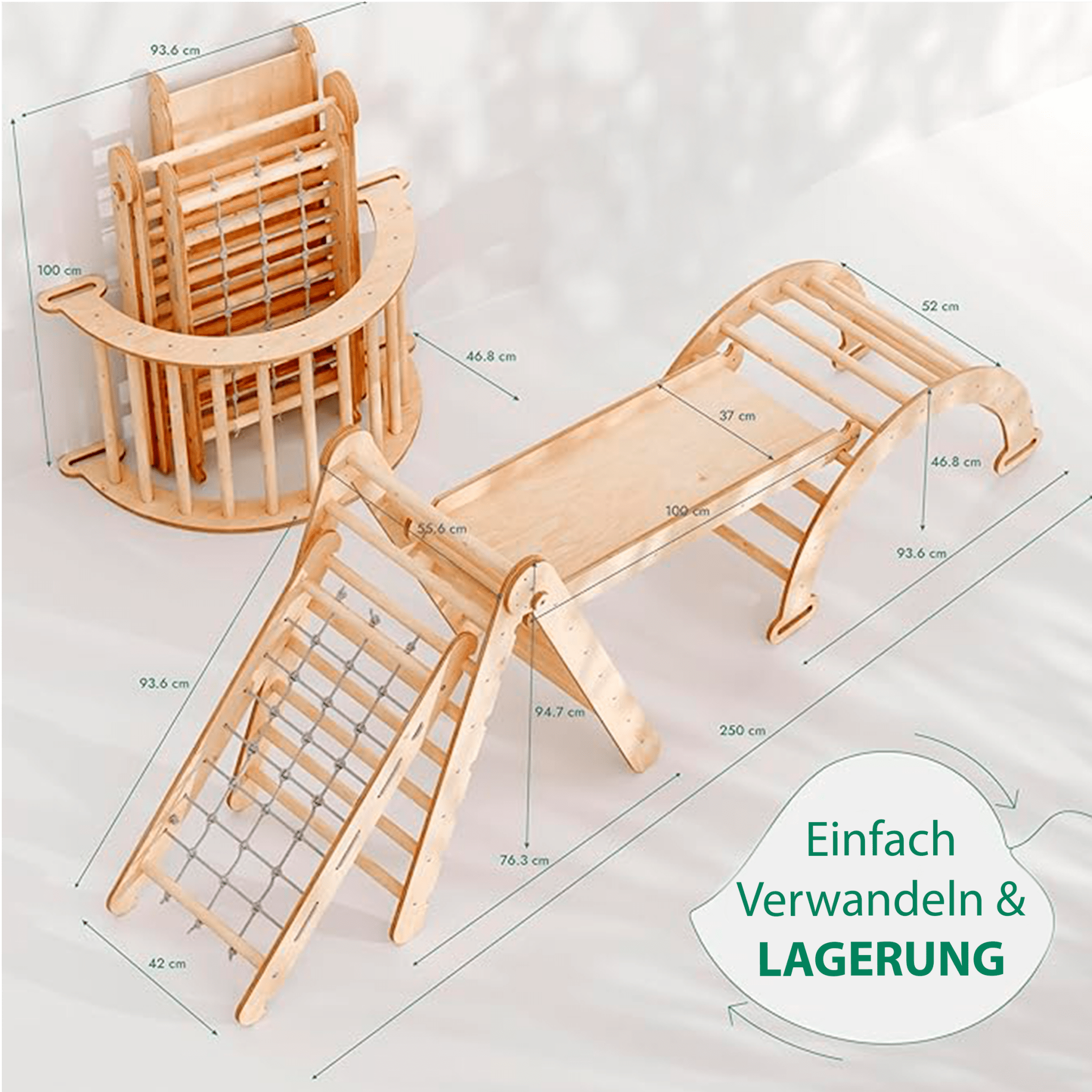 Montessori Klettergerüst 4-in-1 – Dreieck, Rutsche & Bogen (1–7 Jahre)