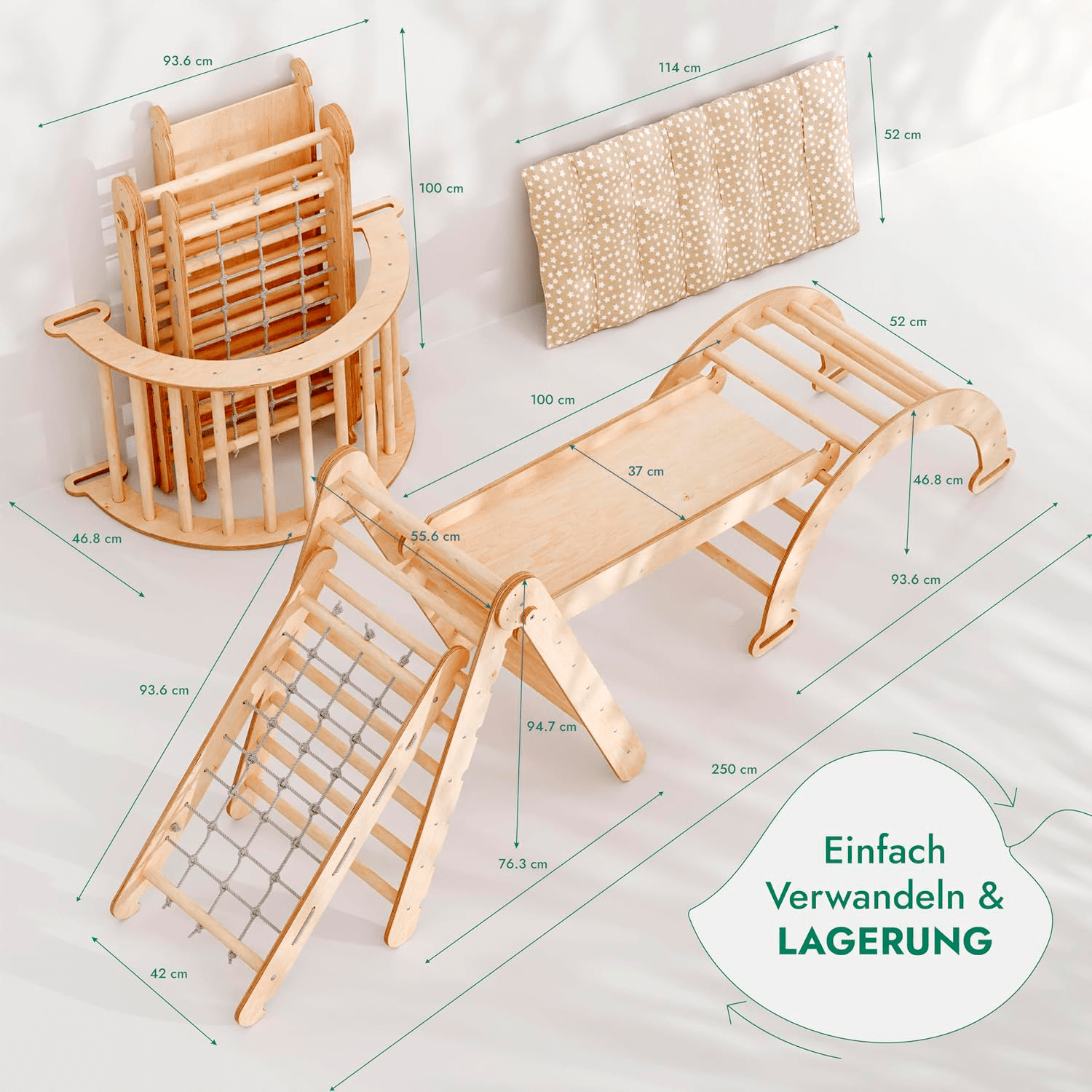5in1 Montessori Klettergerüst – Dreieck, Rutsche & Bogen, 1–7 Jahre