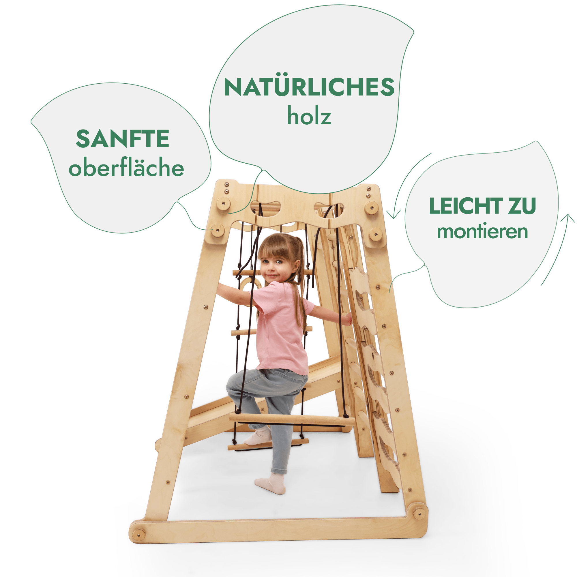 6in1 Holz Indoor-Spielplatz – Schaukel, Rutsche & Klettergerüst