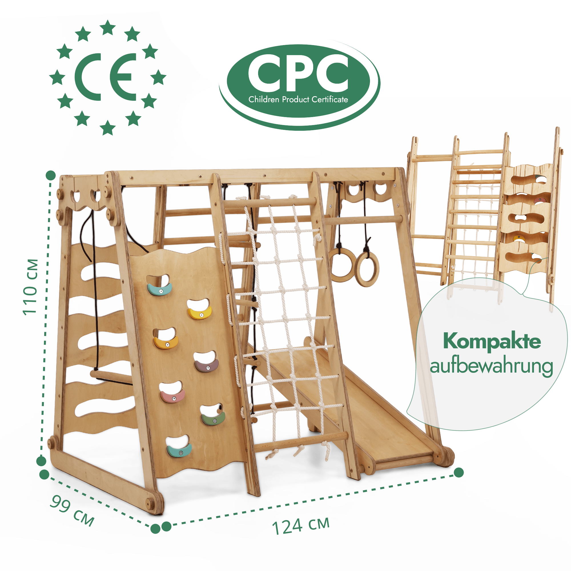 6in1 Holz Indoor-Spielplatz – Schaukel, Rutsche & Klettergerüst