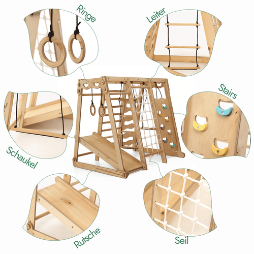 6in1 Holz Indoor-Spielplatz – Schaukel, Rutsche & Klettergerüst