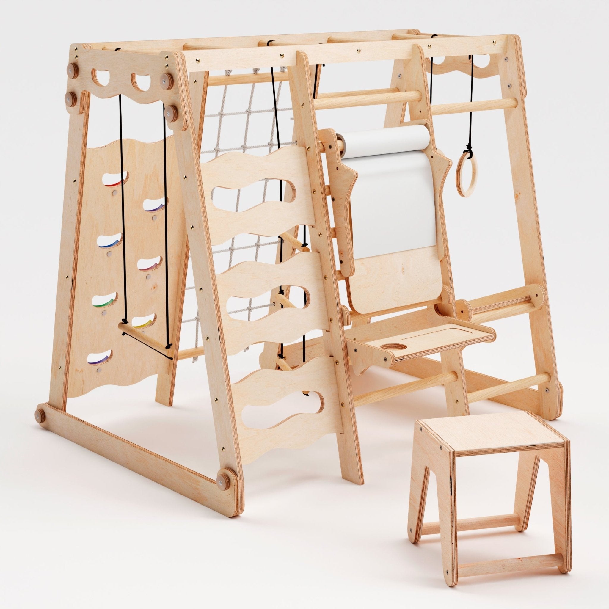6in1 Holz Indoor-Spielplatz – Schaukel, Rutsche & Klettergerüst