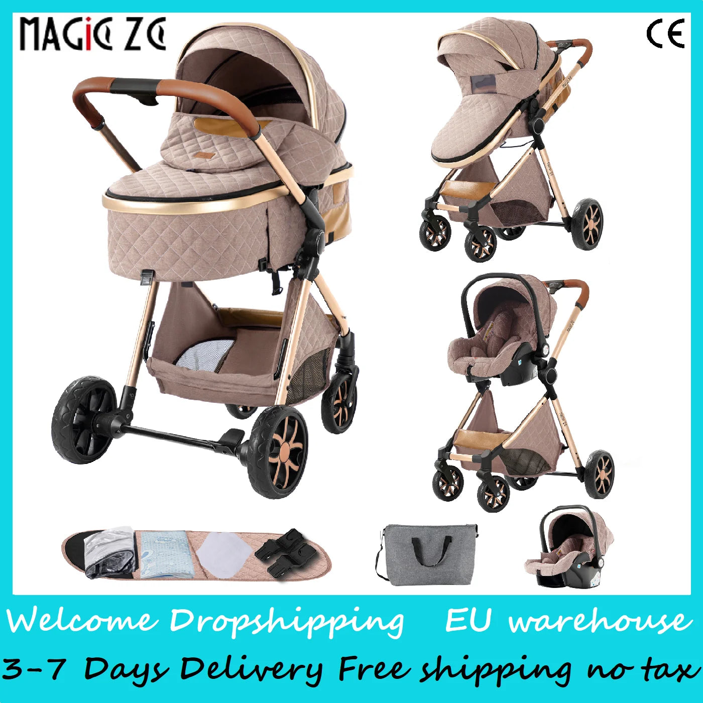 Travel System Kinderwagen 3-in-1 Leichter Kinderwagen Multifunktionaler Kinderwagen mit Aluminiumrahmen Kompakter Kinderwagen für Neugeborene