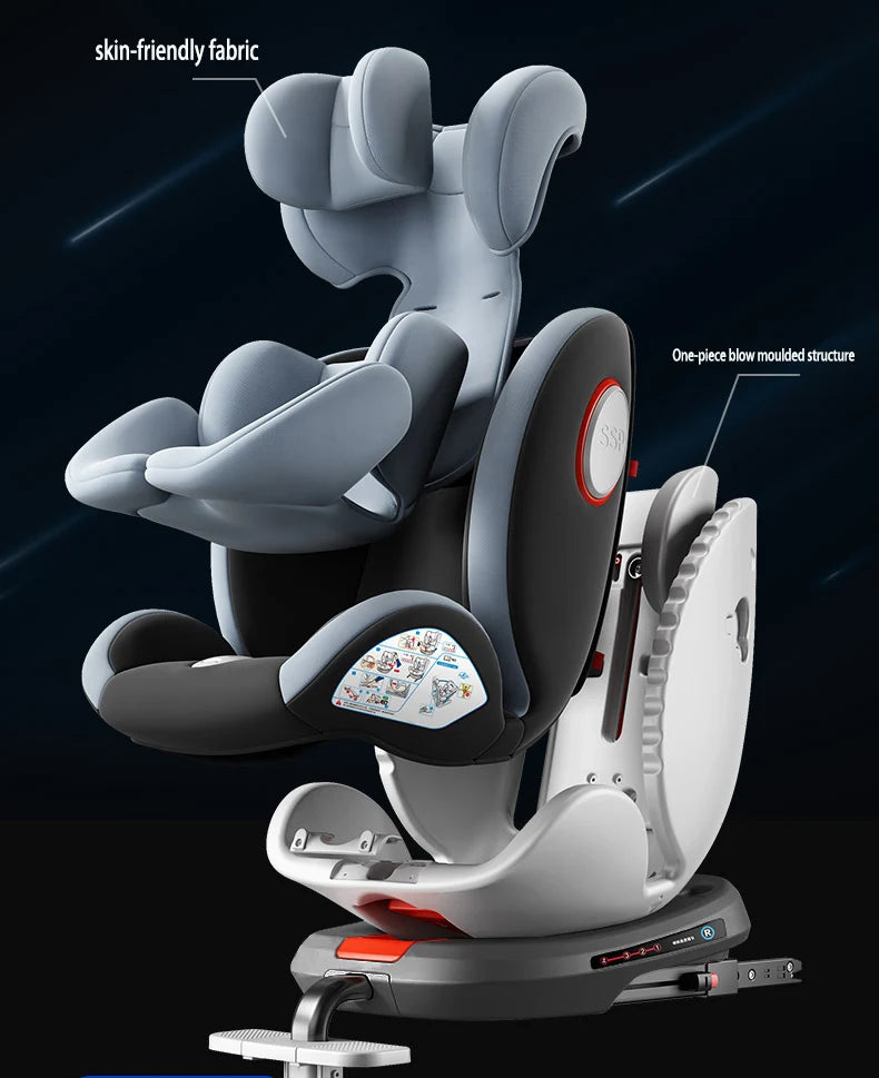 360° drehbarer Kindersitz mit einziehbarer Stützstange, Anti-Kipp-Bein, ISOFIX-Befestigungssystem, Dual-SIP-Seitenstoßmodul, integriertem Skelettgehäuse, vorwärts- und rückwärtsgerichteter Multifunktions-Kindersitz