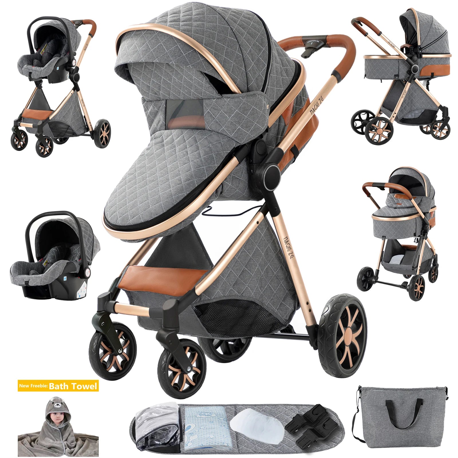 Kinderwagen, 3-in-1, leichter Kinderwagen für Neugeborene, Reisen, faltbar, für Babys, Kinderwagen, Kinderwagen, Babyautositz