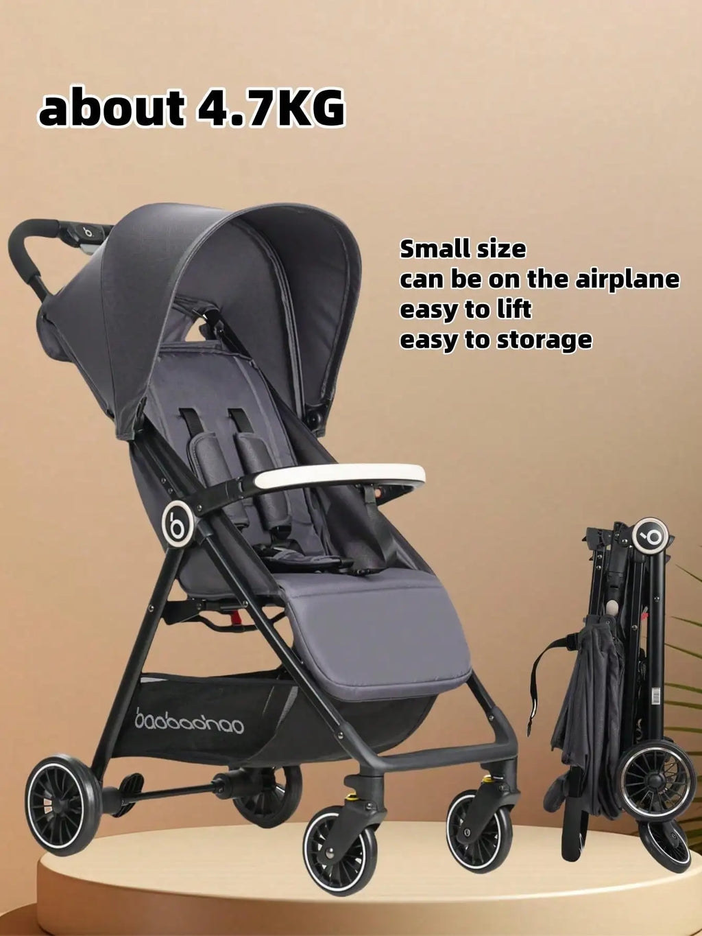 1 Schwarzer Leichtgewicht-Kinderwagen Wiegt Nur 4,7kg Praktisch für Flugzeuge, Züge und Autos, Geeignet für den Heimgebrauch und Geschäftsreisen