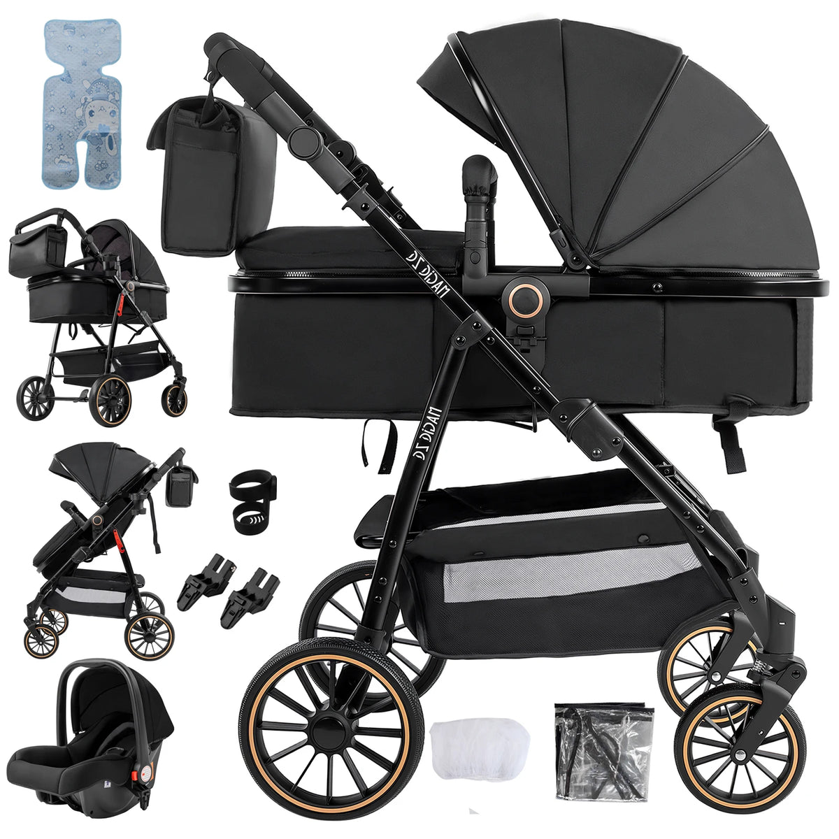 Travel System Kinderwagen 3-in-1 Leichter Kinderwagen Multifunktionaler Kinderwagen mit Aluminiumrahmen Kompakter Kinderwagen für Neugeborene
