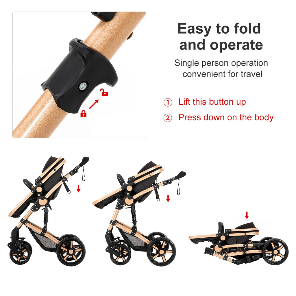Travel System Kinderwagen 3-in-1 Leichter Kinderwagen Multifunktionaler Kinderwagen mit Aluminiumrahmen Kompakter Kinderwagen für Neugeborene