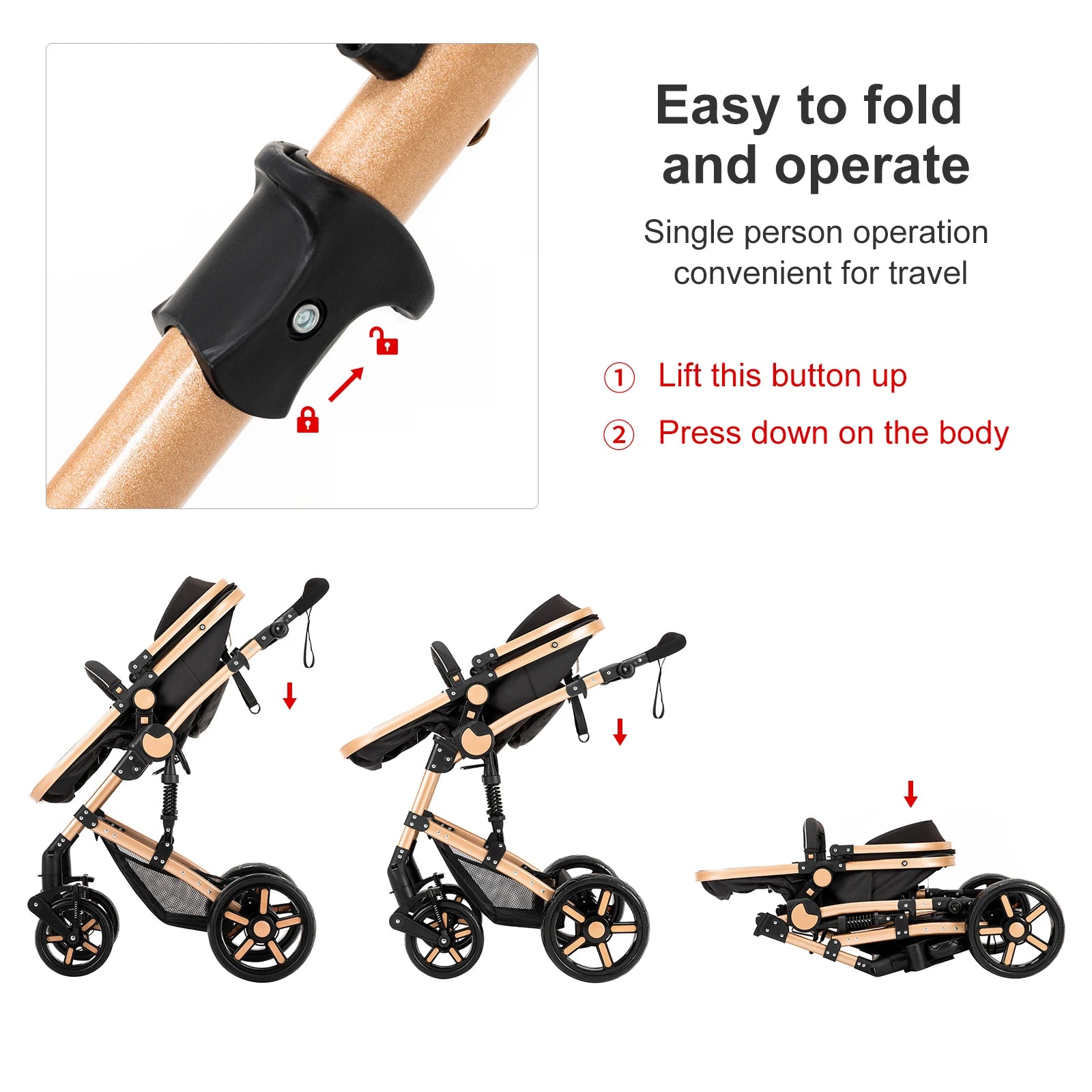 Travel System Kinderwagen 3-in-1 Leichter Kinderwagen Multifunktionaler Kinderwagen mit Aluminiumrahmen Kompakter Kinderwagen für Neugeborene