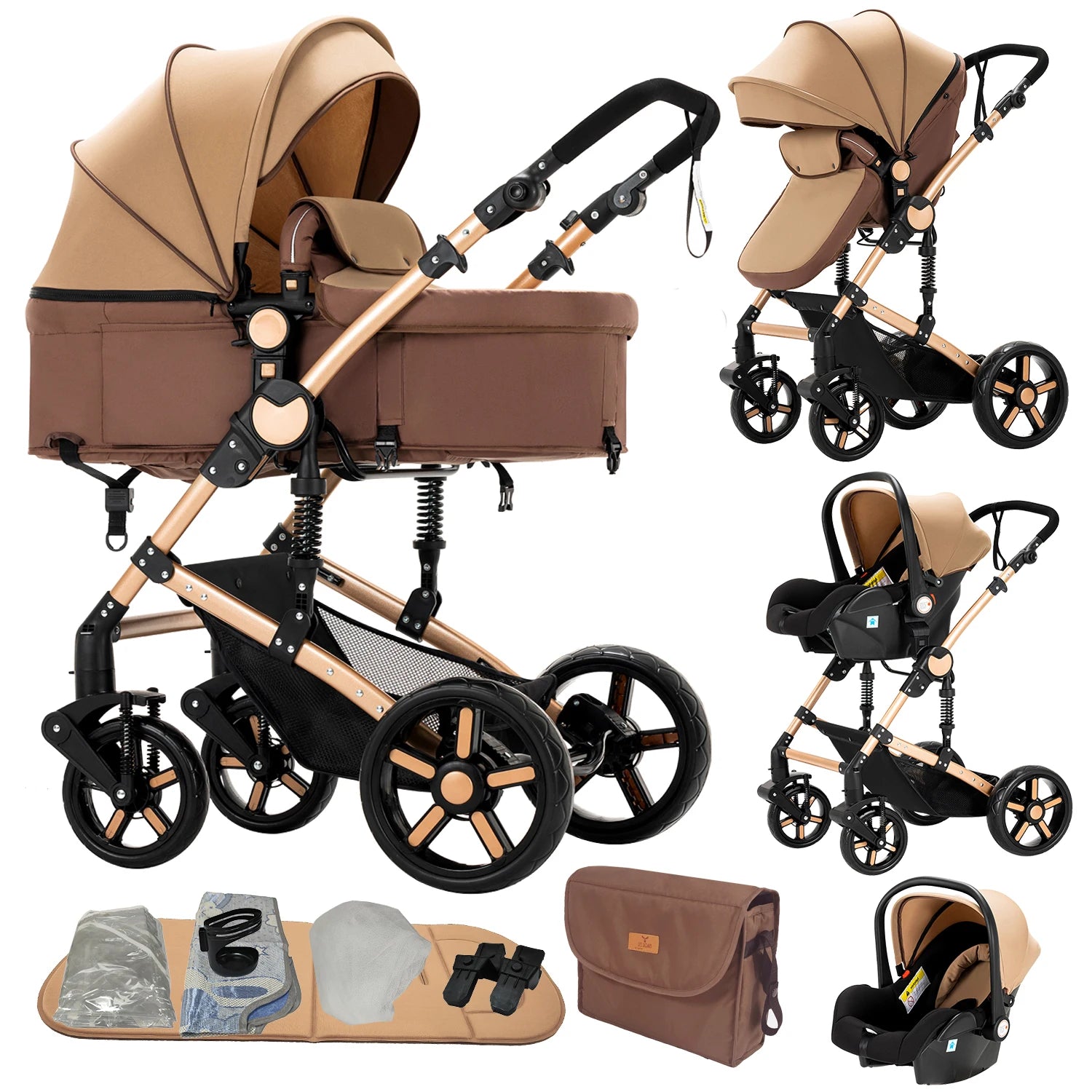 Travel System Kinderwagen 3-in-1 Leichter Kinderwagen Multifunktionaler Kinderwagen mit Aluminiumrahmen Kompakter Kinderwagen für Neugeborene