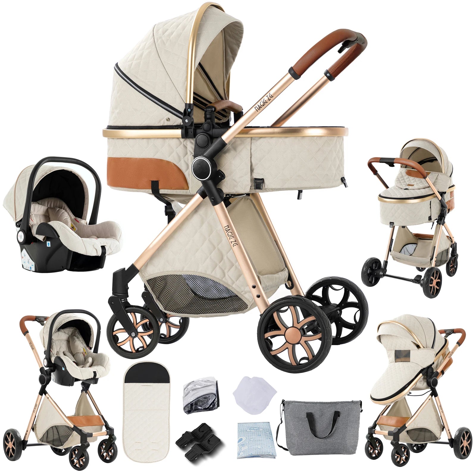 Travel System Kinderwagen 3-in-1 Leichter Kinderwagen Multifunktionaler Kinderwagen mit Aluminiumrahmen Kompakter Kinderwagen für Neugeborene