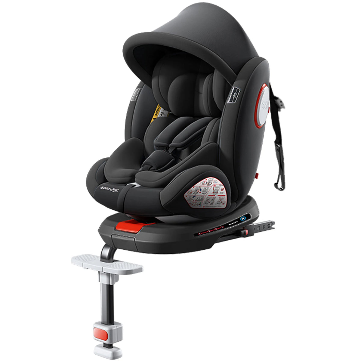 360° drehbarer Kindersitz mit einziehbarer Stützstange, Anti-Kipp-Bein, ISOFIX-Befestigungssystem, Dual-SIP-Seitenstoßmodul, integriertem Skelettgehäuse, vorwärts- und rückwärtsgerichteter Multifunktions-Kindersitz