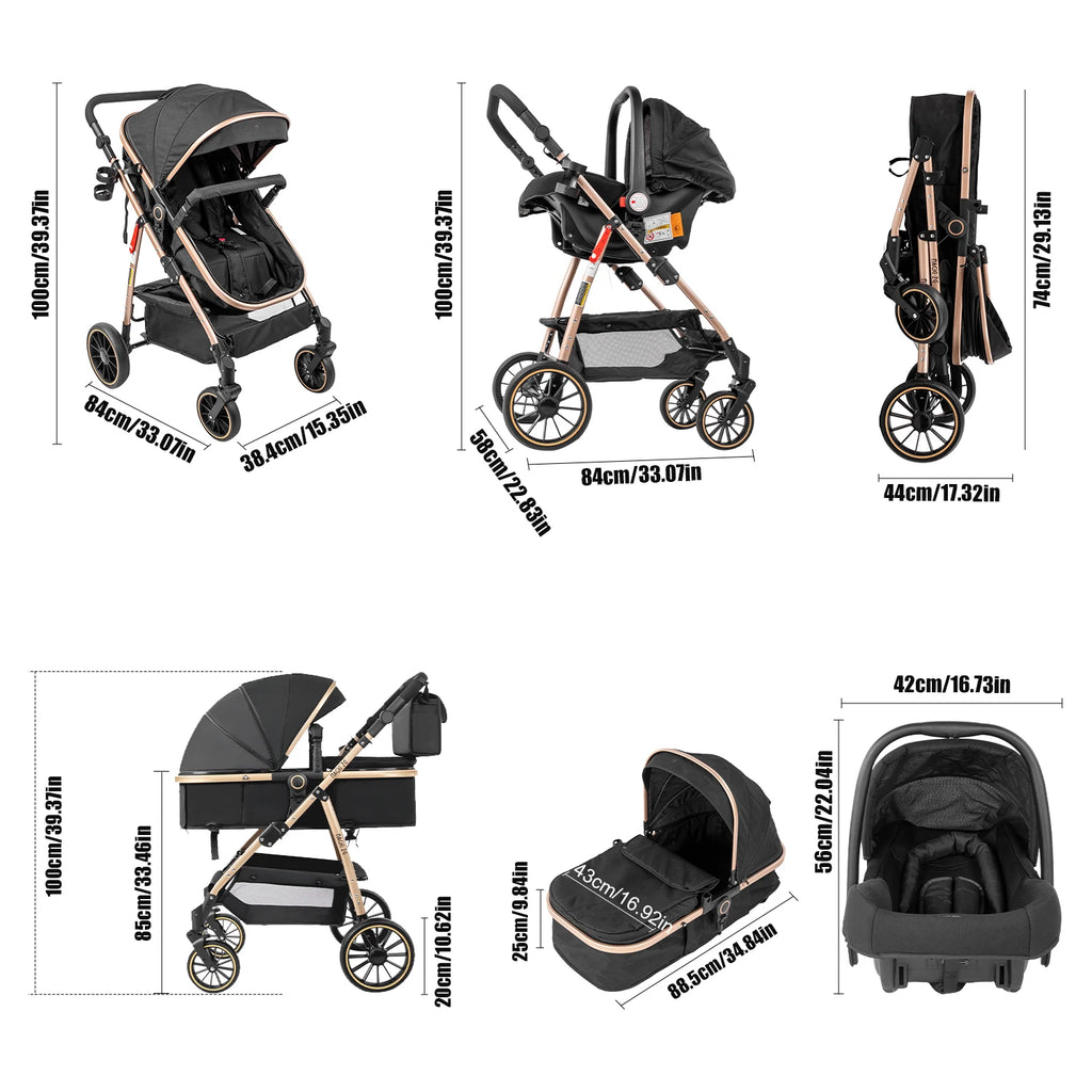 Travel System Kinderwagen 3-in-1 Leichter Kinderwagen Multifunktionaler Kinderwagen mit Aluminiumrahmen Kompakter Kinderwagen für Neugeborene