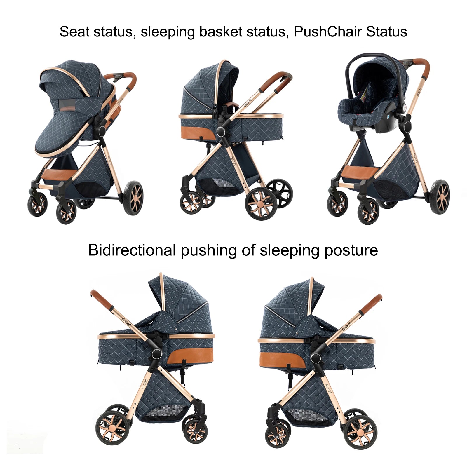 Travel System Kinderwagen 3-in-1 Leichter Kinderwagen Multifunktionaler Kinderwagen mit Aluminiumrahmen Kompakter Kinderwagen für Neugeborene
