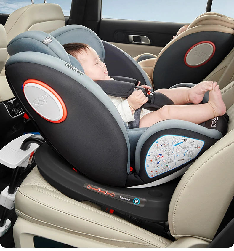 360° drehbarer Kindersitz mit einziehbarer Stützstange, Anti-Kipp-Bein, ISOFIX-Befestigungssystem, Dual-SIP-Seitenstoßmodul, integriertem Skelettgehäuse, vorwärts- und rückwärtsgerichteter Multifunktions-Kindersitz