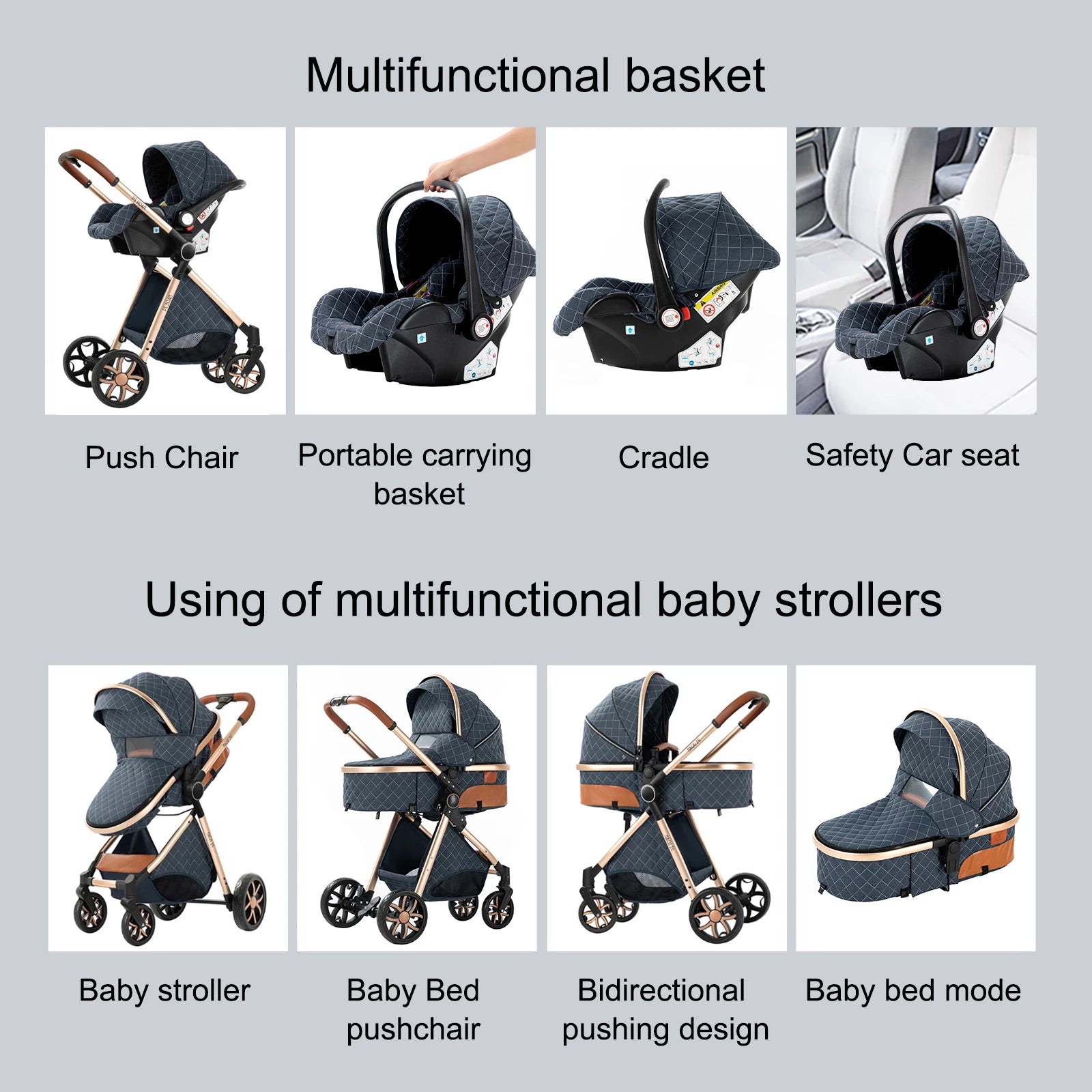 Kinderwagen, 3-in-1, leichter Kinderwagen für Neugeborene, Reisen, faltbar, für Babys, Kinderwagen, Kinderwagen, Babyautositz