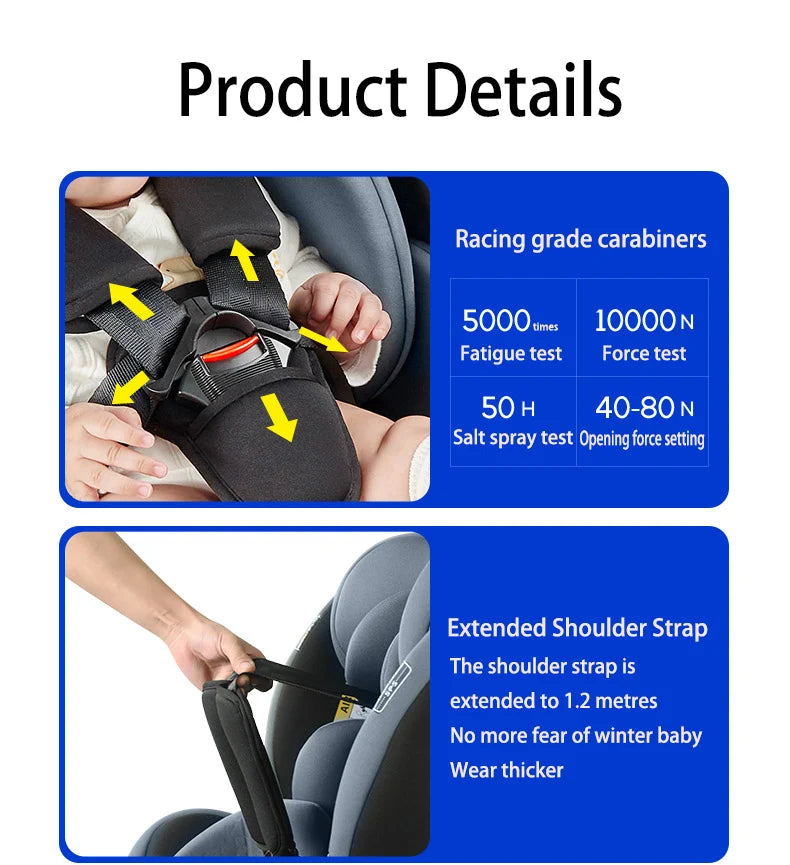 360° drehbarer Kindersitz mit einziehbarer Stützstange, Anti-Kipp-Bein, ISOFIX-Befestigungssystem, Dual-SIP-Seitenstoßmodul, integriertem Skelettgehäuse, vorwärts- und rückwärtsgerichteter Multifunktions-Kindersitz