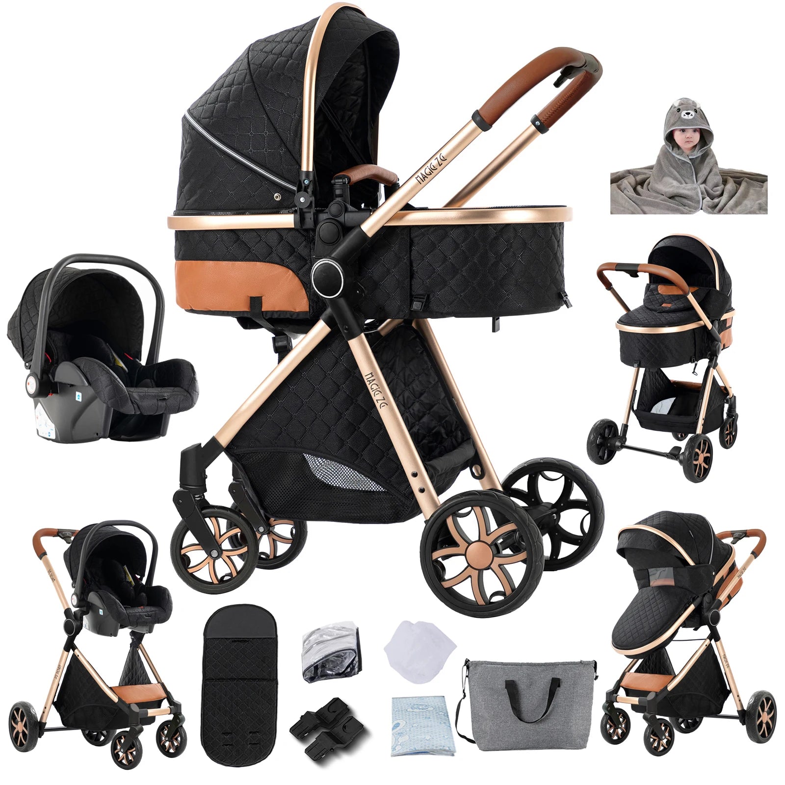 Travel System Kinderwagen 3-in-1 Leichter Kinderwagen Multifunktionaler Kinderwagen mit Aluminiumrahmen Kompakter Kinderwagen für Neugeborene