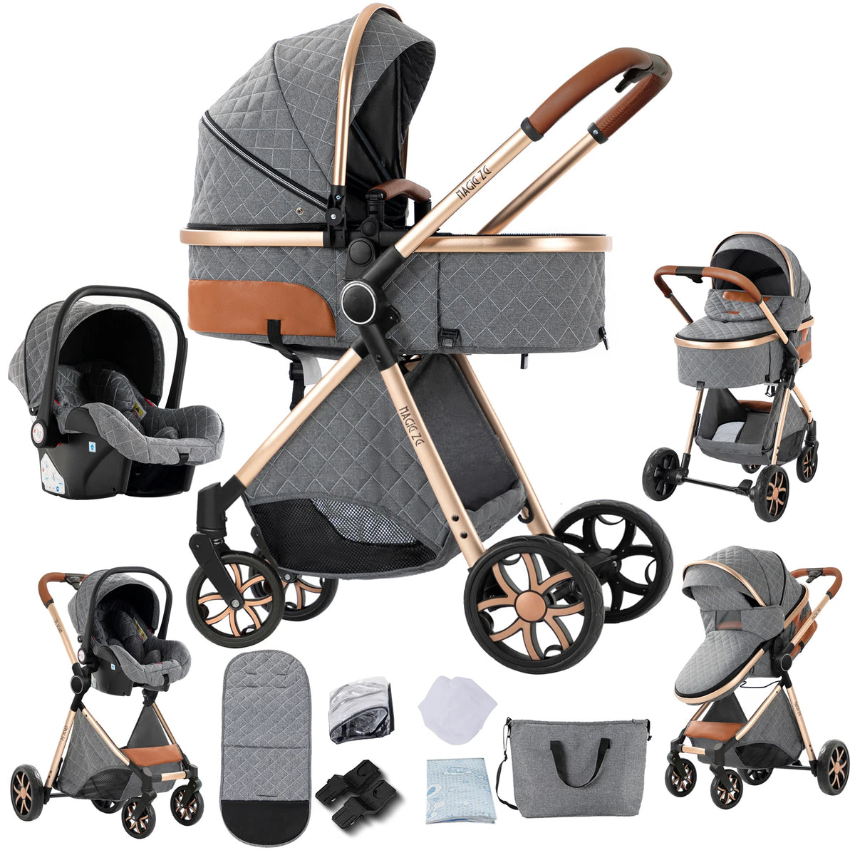 Travel System Kinderwagen 3-in-1 Leichter Kinderwagen Multifunktionaler Kinderwagen mit Aluminiumrahmen Kompakter Kinderwagen für Neugeborene