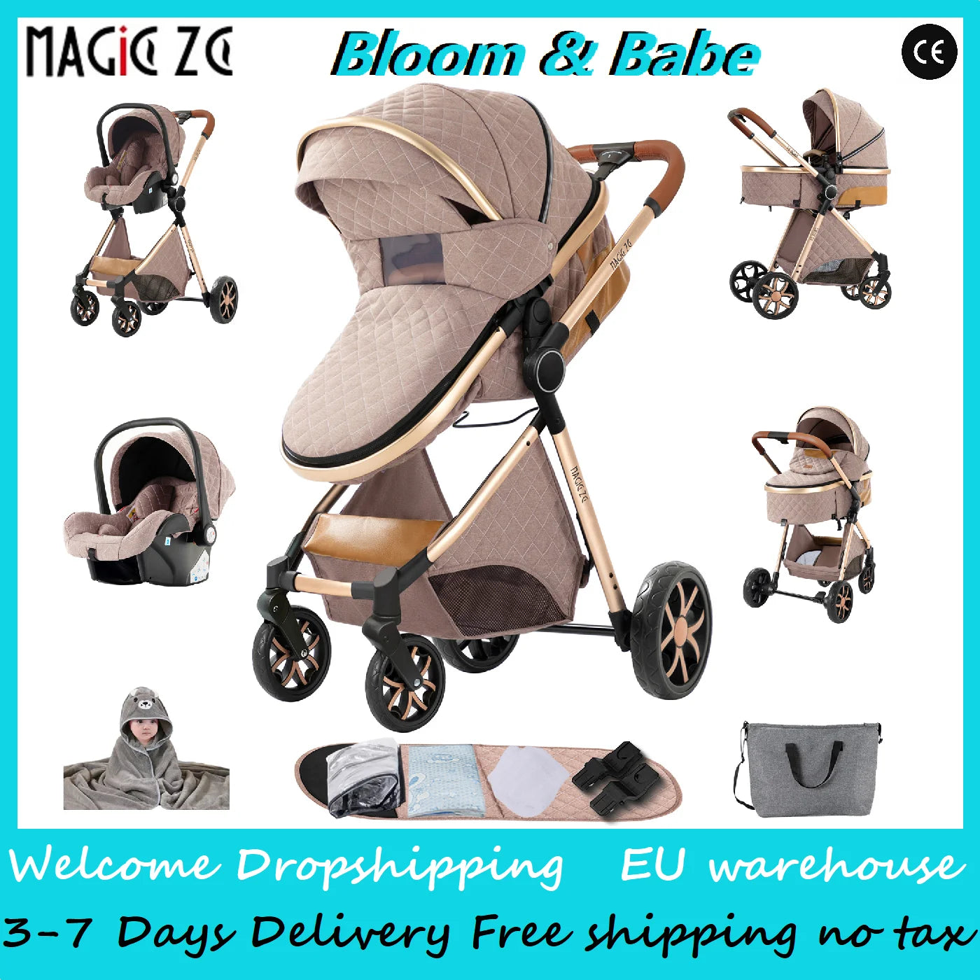 Travel System Kinderwagen 3-in-1 Leichter Kinderwagen Multifunktionaler Kinderwagen mit Aluminiumrahmen Kompakter Kinderwagen für Neugeborene