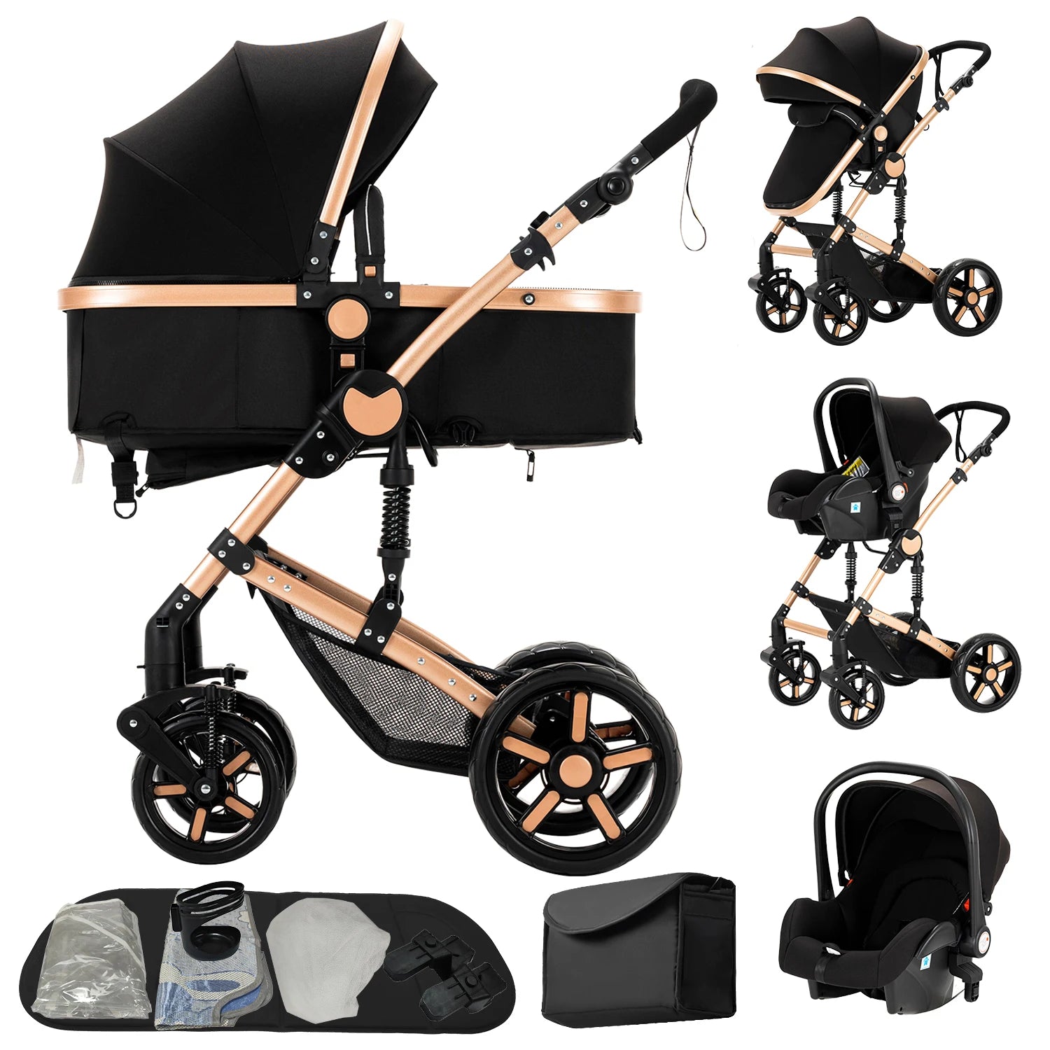 Travel System Kinderwagen 3-in-1 Leichter Kinderwagen Multifunktionaler Kinderwagen mit Aluminiumrahmen Kompakter Kinderwagen für Neugeborene
