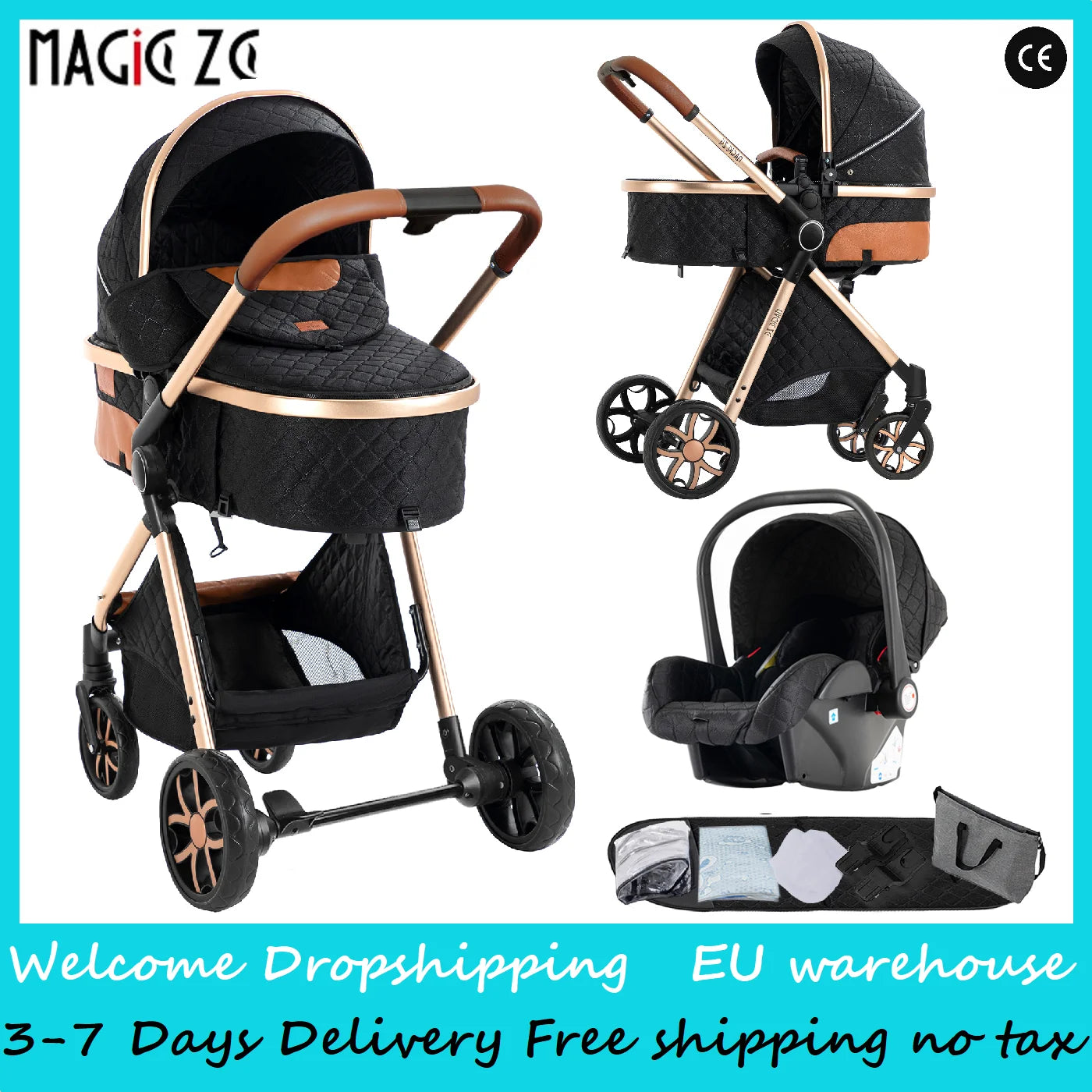 Travel System Kinderwagen 3-in-1 Leichter Kinderwagen Multifunktionaler Kinderwagen mit Aluminiumrahmen Kompakter Kinderwagen für Neugeborene