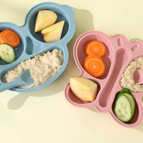 2 stücke Baby Schmetterling Silikon Teller Sauger Schüssel Unterteilt Abschnitt Traininig Selbst-fütterung Löffel Nicht-Slip Kind Geschirr set