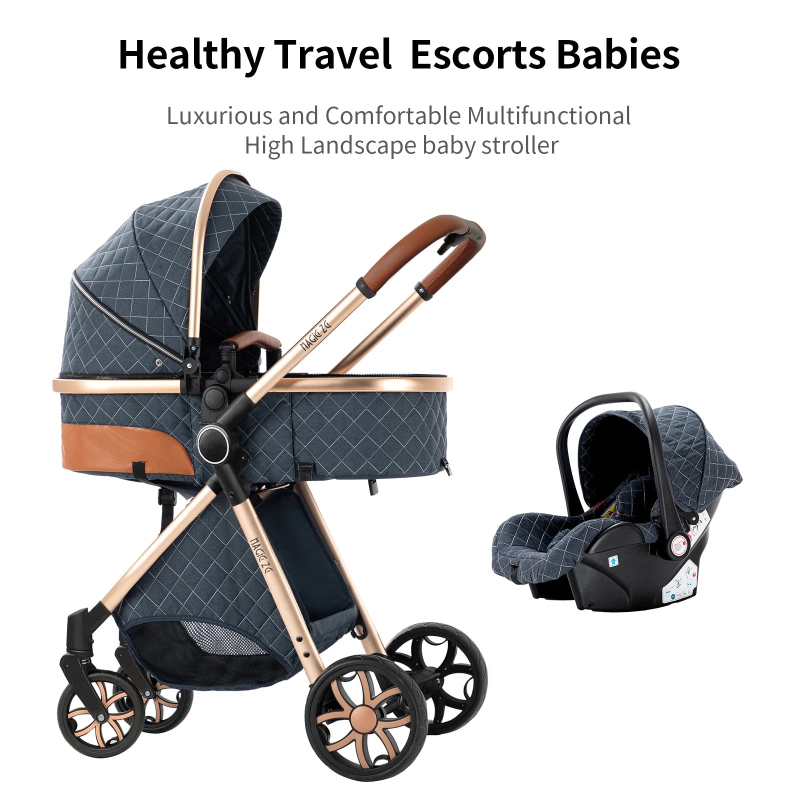 Travel System Kinderwagen 3-in-1 Leichter Kinderwagen Multifunktionaler Kinderwagen mit Aluminiumrahmen Kompakter Kinderwagen für Neugeborene