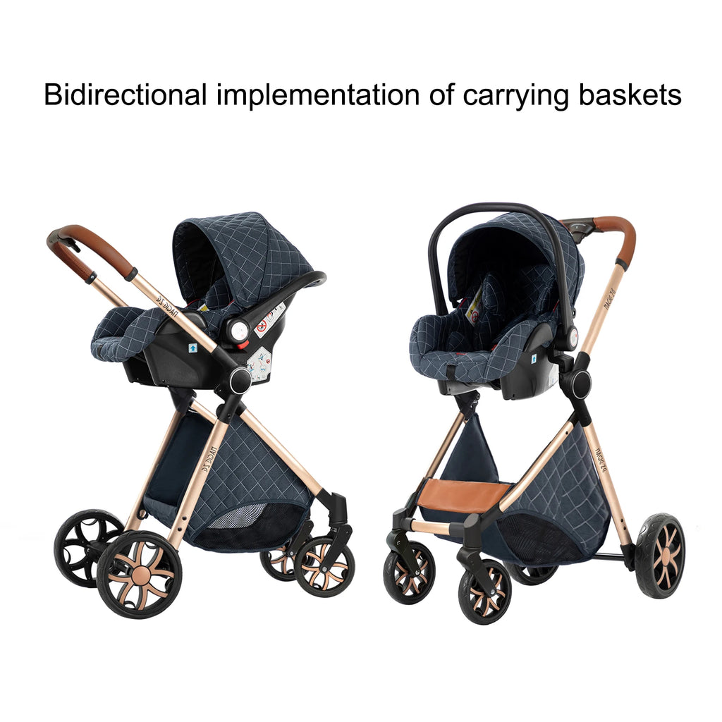 Travel System Kinderwagen 3-in-1 Leichter Kinderwagen Multifunktionaler Kinderwagen mit Aluminiumrahmen Kompakter Kinderwagen für Neugeborene