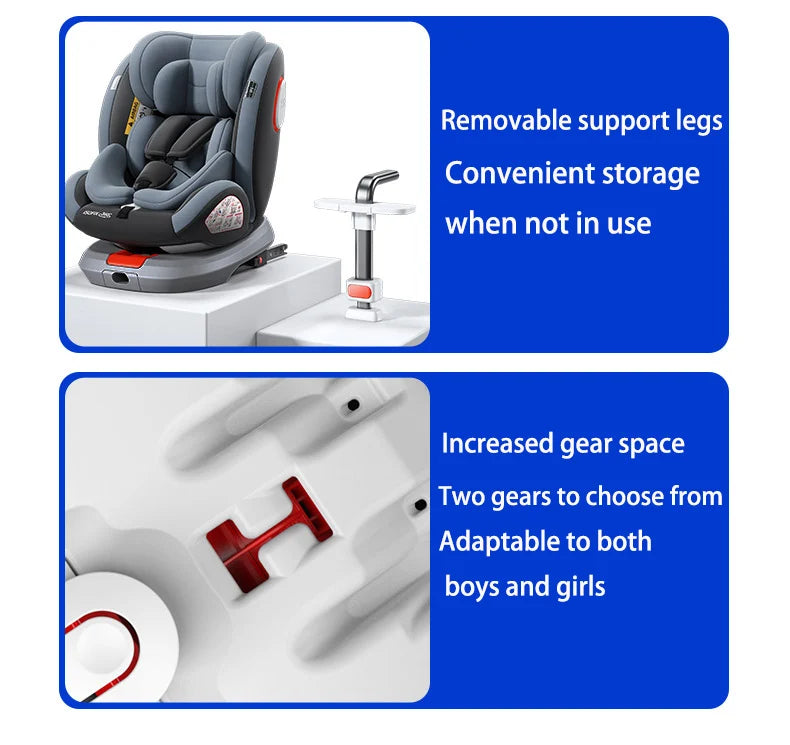 360° drehbarer Kindersitz mit einziehbarer Stützstange, Anti-Kipp-Bein, ISOFIX-Befestigungssystem, Dual-SIP-Seitenstoßmodul, integriertem Skelettgehäuse, vorwärts- und rückwärtsgerichteter Multifunktions-Kindersitz