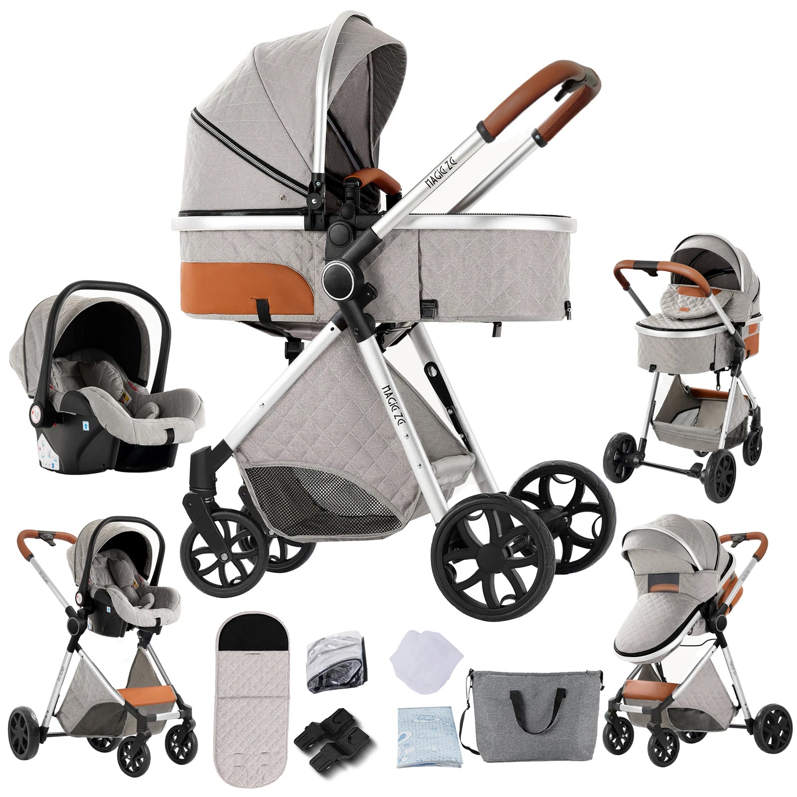 Travel System Kinderwagen 3-in-1 Leichter Kinderwagen Multifunktionaler Kinderwagen mit Aluminiumrahmen Kompakter Kinderwagen für Neugeborene